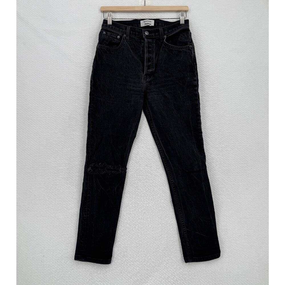 Reformation Womens Faded Black Destroyed Serena High Skinny Crop Jeans Sz 29